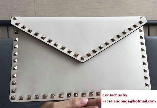 Valentino Rockstud Large Flat Pouch Clutch Bag Off White 2017 - Click Image to Close