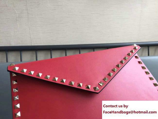 Valentino Rockstud Large Flat Pouch Clutch Bag Red 2017 - Click Image to Close