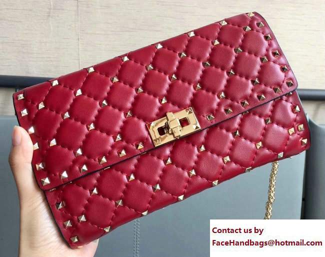 Valentino Rockstud Spike Chain Clutch Bag Red 2017