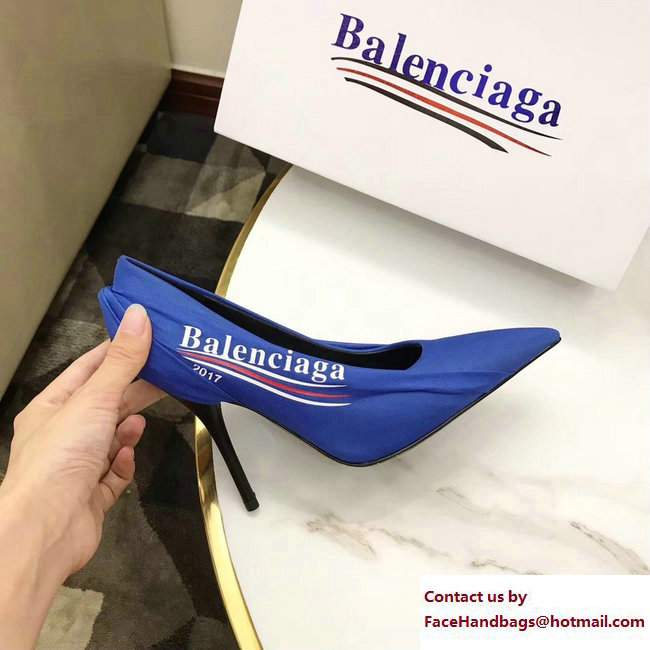 Balenciaga 2017 Heel 10.5cm Extreme Pointed Toe Knife Pumps Blue - Click Image to Close
