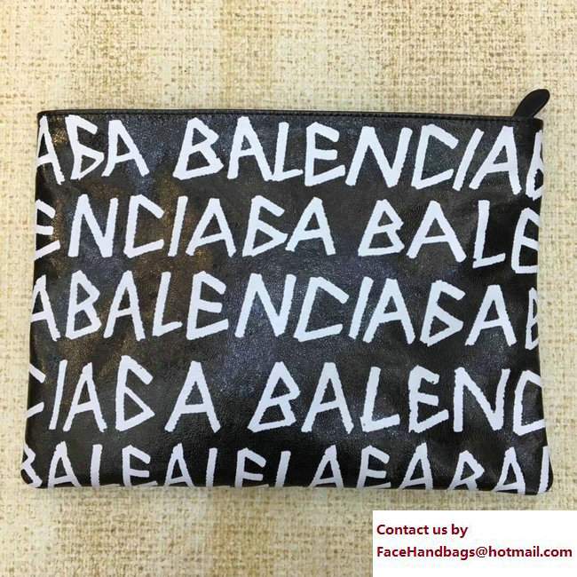 Balenciaga Bazar All Over Logo Print Pouch Clutch Bag Black 2018 - Click Image to Close