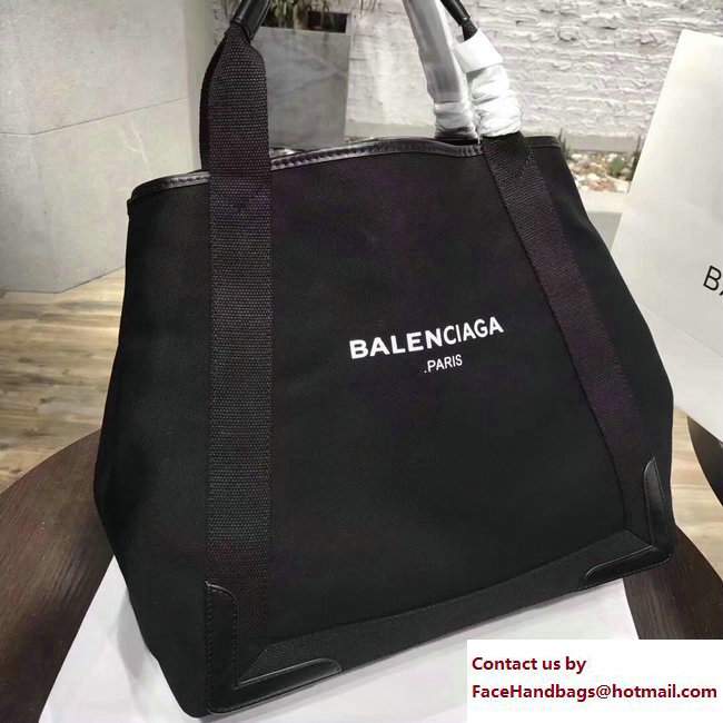 Balenciaga Canvas Navy Cabas M Tote Large Bag Black 2017 - Click Image to Close
