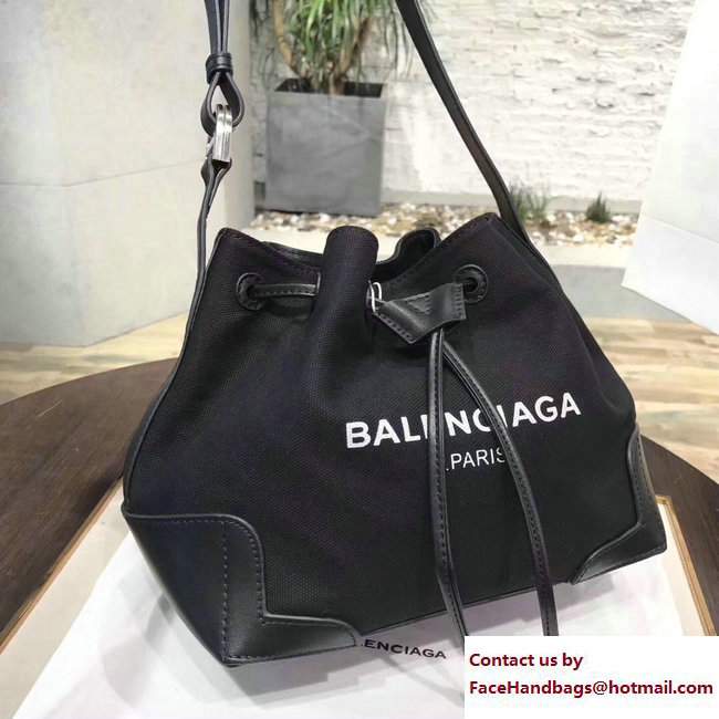 Balenciaga Canvas Navy Cabas Marble Bucket Drawstring Bag Black 2017