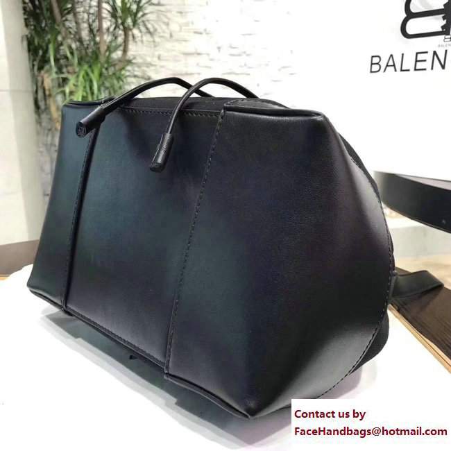 Balenciaga Canvas Navy Cabas Marble Bucket Drawstring Bag Black 2017
