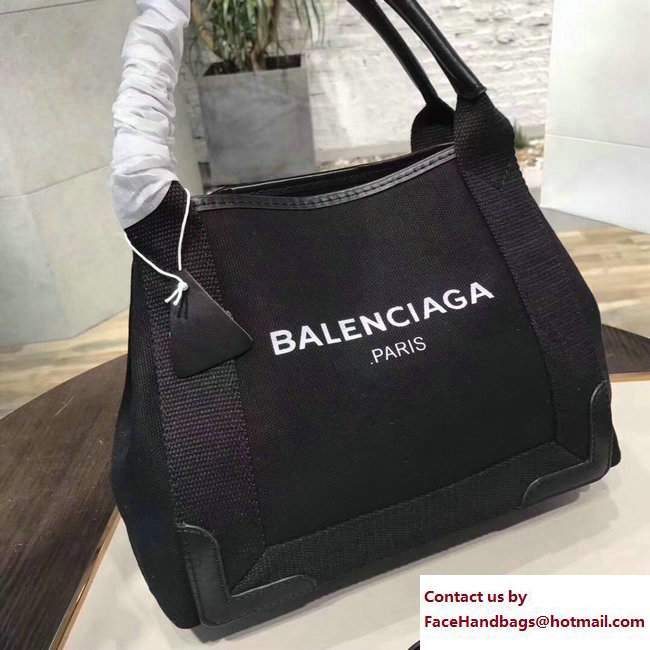 Balenciaga Canvas Navy Cabas XS Tote Bag Black with Shoulder Strap 2017 - Click Image to Close