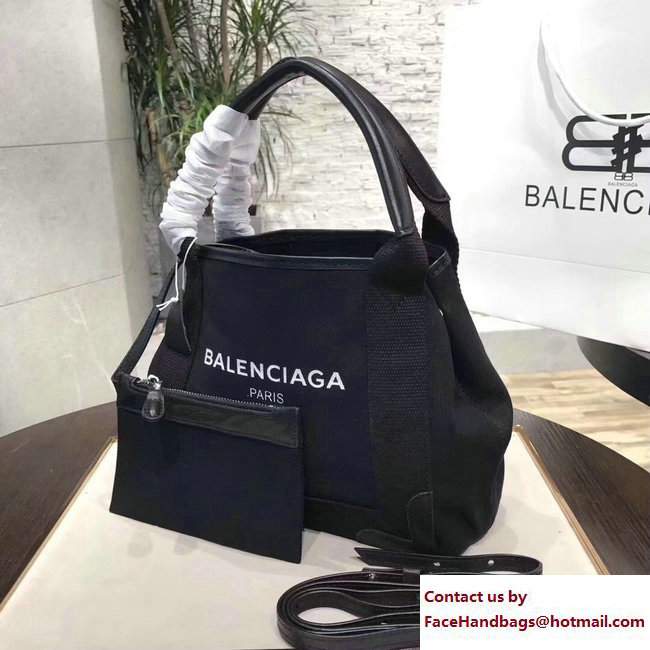Balenciaga Canvas Navy Cabas XS Tote Bag Black with Shoulder Strap 2017