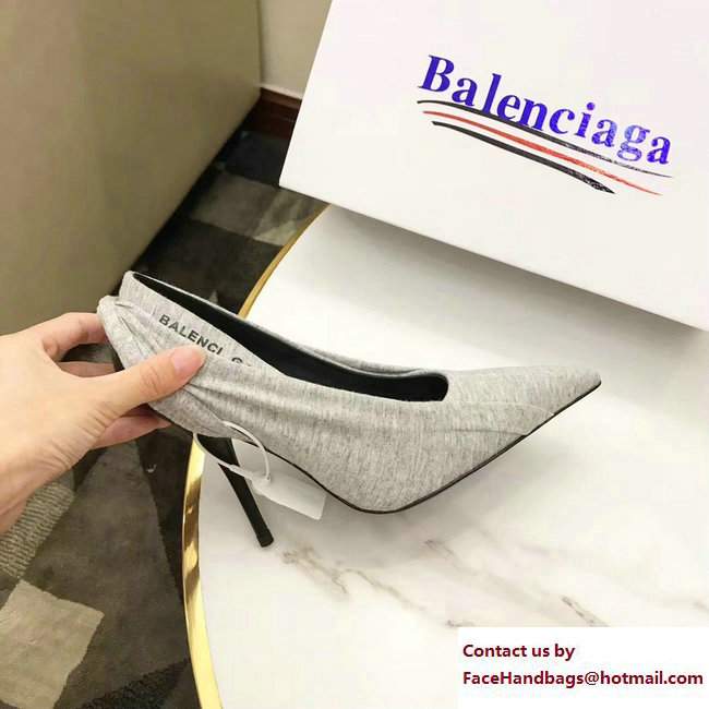 Balenciaga Heel 10.5cm Extreme Pointed Toe Knife Pumps Jersey Gray 2017 - Click Image to Close