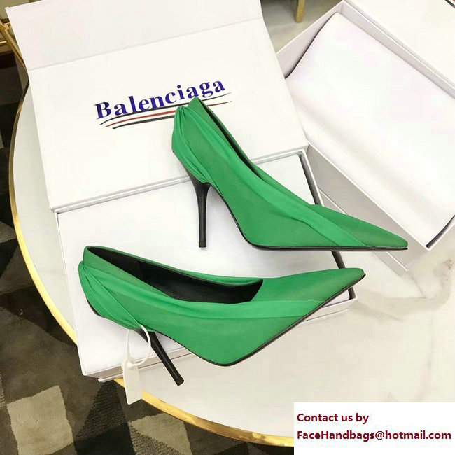 Balenciaga Heel 10.5cm Extreme Pointed Toe Knife Pumps Jersey Green 2017 - Click Image to Close