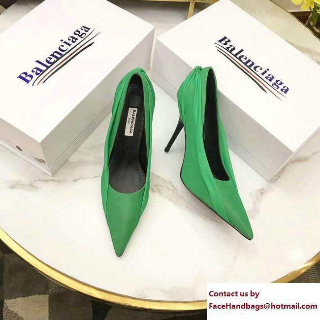 Balenciaga Heel 10.5cm Extreme Pointed Toe Knife Pumps Jersey Green 2017 - Click Image to Close