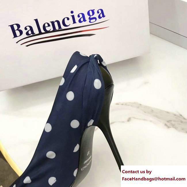 Balenciaga Heel 10.5cm Extreme Pointed Toe Knife Pumps Polka Dots Print Blue 2017 - Click Image to Close