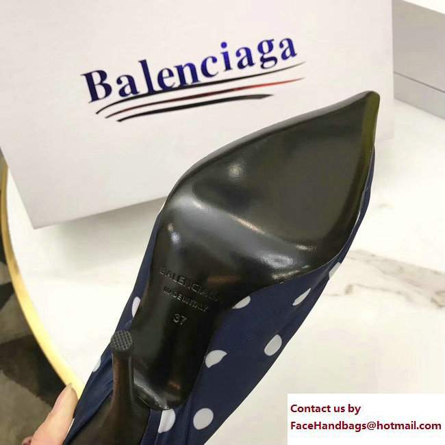 Balenciaga Heel 10.5cm Extreme Pointed Toe Knife Pumps Polka Dots Print Blue 2017 - Click Image to Close