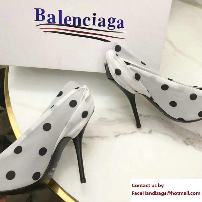 Balenciaga Heel 10.5cm Extreme Pointed Toe Knife Pumps Polka Dots Print White 2017