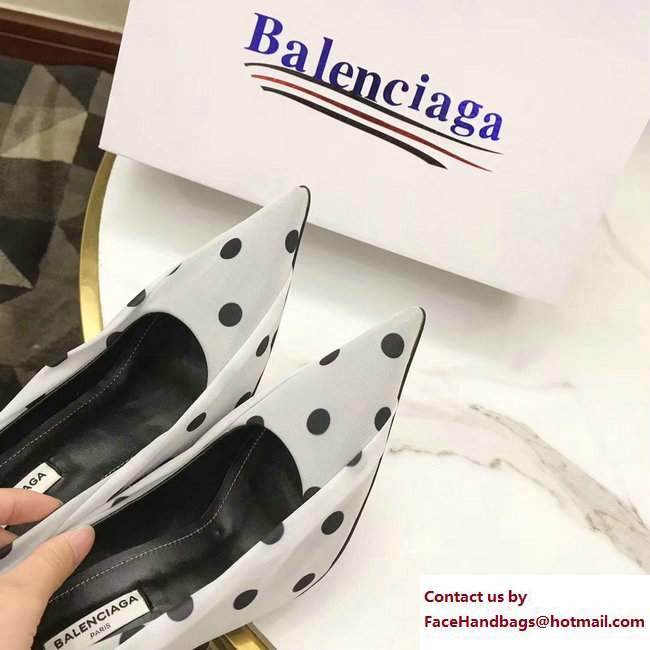 Balenciaga Heel 10.5cm Extreme Pointed Toe Knife Pumps Polka Dots Print White 2017 - Click Image to Close