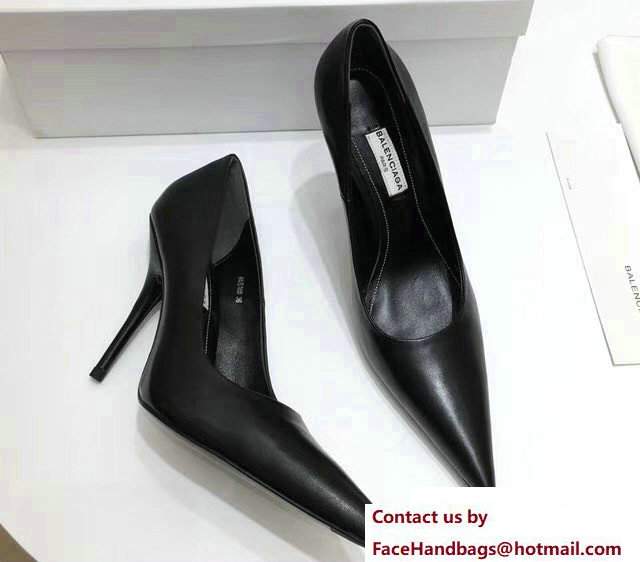 Balenciaga Heel 10cm Pointed Toe Slash Pumps Black 2017 - Click Image to Close