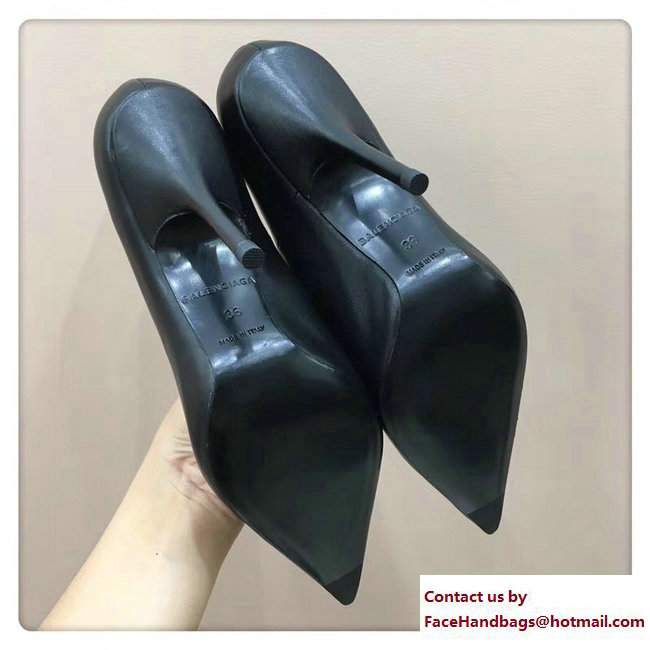 Balenciaga Heel 10cm Pointed Toe Slash Pumps Black 2017