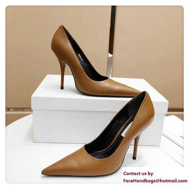 Balenciaga Heel 10cm Pointed Toe Slash Pumps Caramel 2017