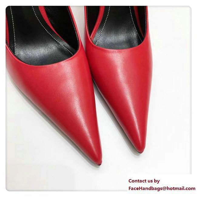 Balenciaga Heel 10cm Pointed Toe Slash Pumps Red 2017