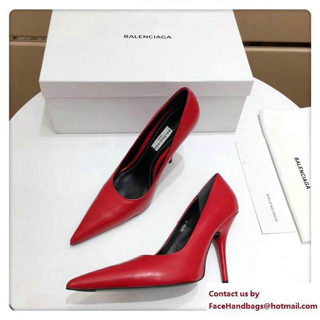 Balenciaga Heel 10cm Pointed Toe Slash Pumps Red 2017
