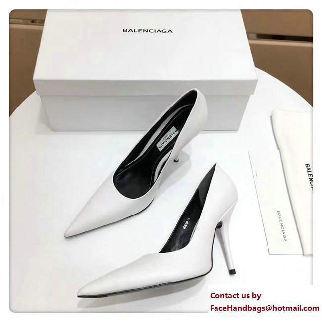 Balenciaga Heel 10cm Pointed Toe Slash Pumps White 2017