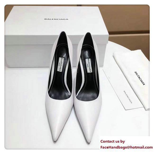 Balenciaga Heel 10cm Pointed Toe Slash Pumps White 2017 - Click Image to Close