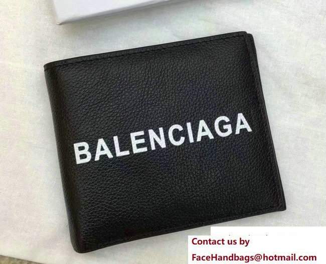 Balenciaga Logo Calfskin Bi-Fold Small Wallet Black 2017