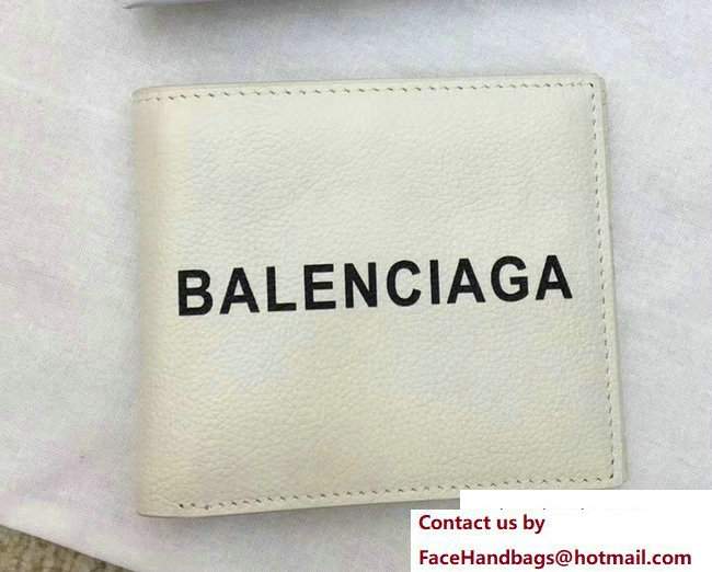 Balenciaga Logo Calfskin Bi-Fold Small Wallet White 2017