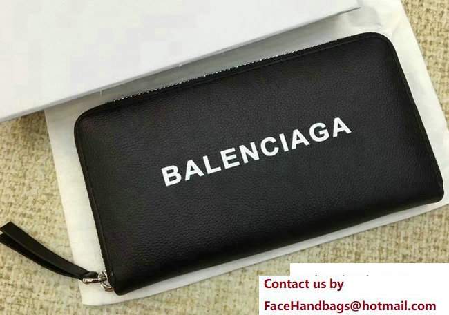Balenciaga Logo Calfskin Continental Zip Around Wallet Black 2017 - Click Image to Close