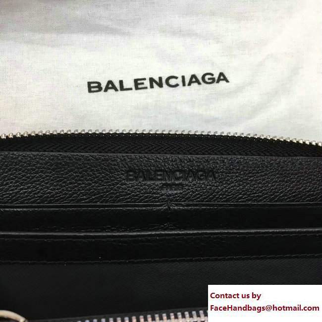Balenciaga Logo Calfskin Continental Zip Around Wallet Black 2017 - Click Image to Close