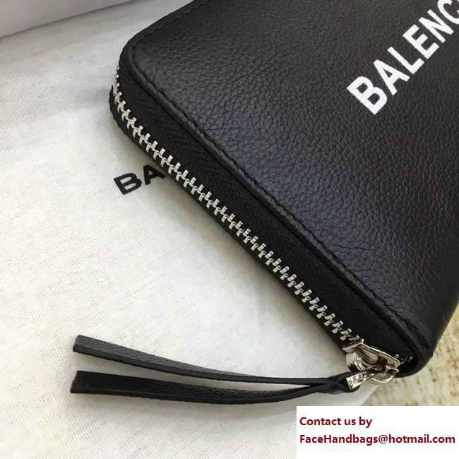 Balenciaga Logo Calfskin Continental Zip Around Wallet Black 2017