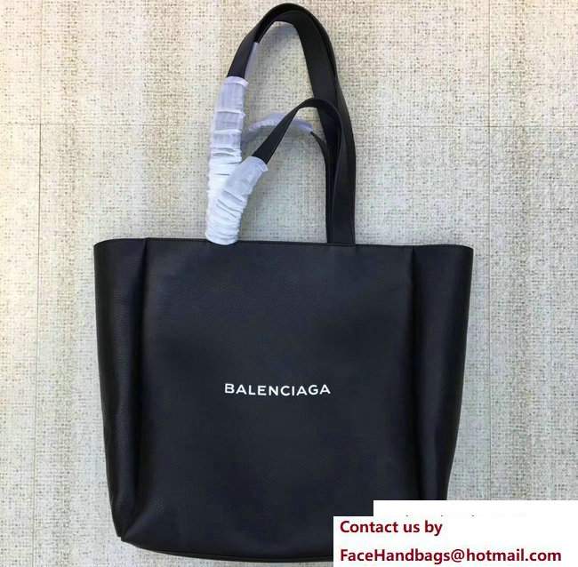 Balenciaga Logo Calfskin Shopping Bag Black 2018 - Click Image to Close
