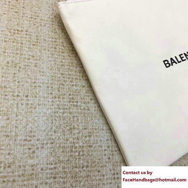Balenciaga Logo Calfskin Shopping Clip Pouch Clutch Zip Case Large Bag White 2017 - Click Image to Close