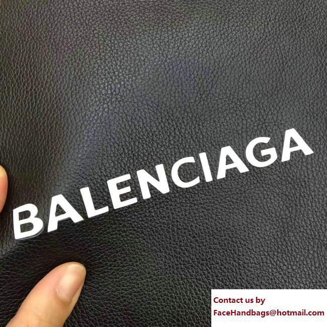 Balenciaga Logo Calfskin Shopping Clip Pouch Clutch Zip Case Medium Bag Black 2017
