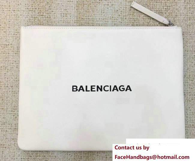 Balenciaga Logo Calfskin Shopping Clip Pouch Clutch Zip Case Medium Bag White 2017 - Click Image to Close
