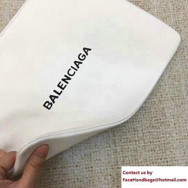 Balenciaga Logo Calfskin Shopping Clip Pouch Clutch Zip Case Medium Bag White 2017