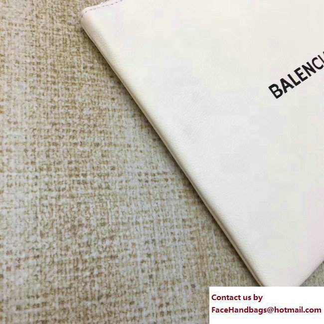 Balenciaga Logo Calfskin Shopping Clip Pouch Clutch Zip Case Medium Bag White 2017