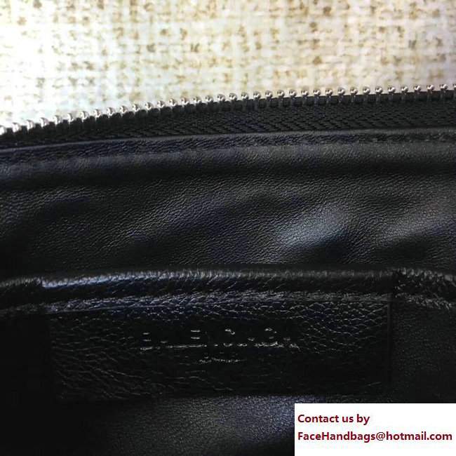 Balenciaga Logo Calfskin Shopping Clip Pouch Clutch Zip Case Small Bag Black 2017