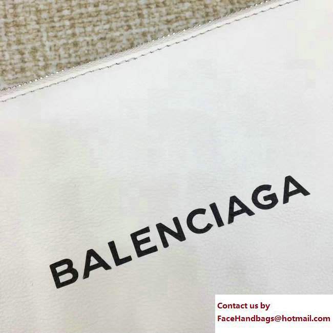 Balenciaga Logo Calfskin Shopping Clip Pouch Clutch Zip Case Small Bag White 2017 - Click Image to Close