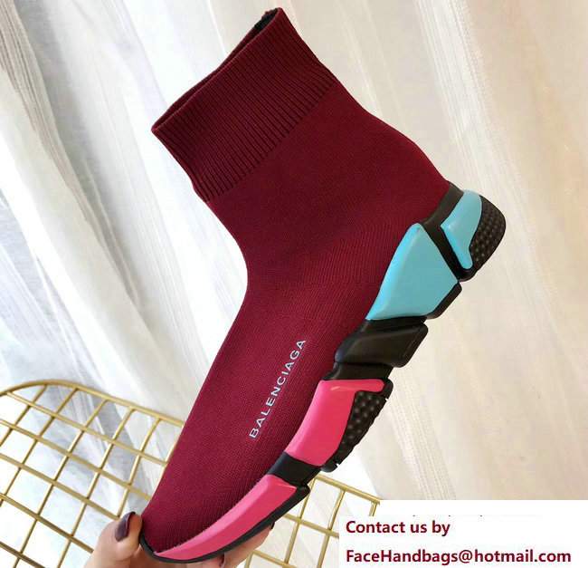 Balenciaga Multicolour Knit Sock Speed Trainers Sneakers Burgundy 2018 - Click Image to Close