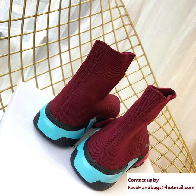 Balenciaga Multicolour Knit Sock Speed Trainers Sneakers Burgundy 2018 - Click Image to Close