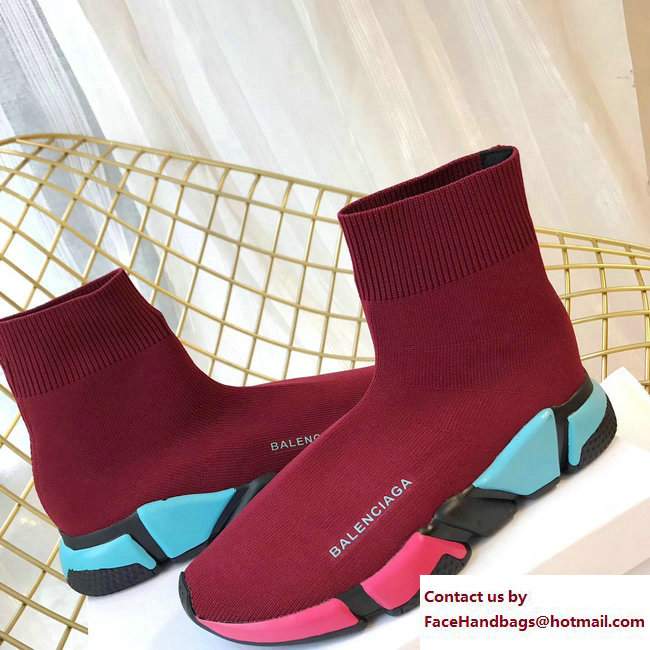 Balenciaga Multicolour Knit Sock Speed Trainers Sneakers Burgundy 2018