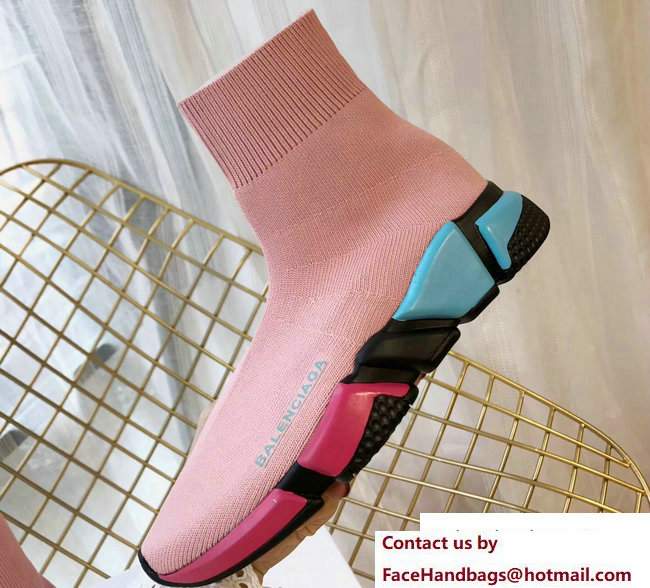 Balenciaga Multicolour Knit Sock Speed Trainers Sneakers Pink 2018 - Click Image to Close