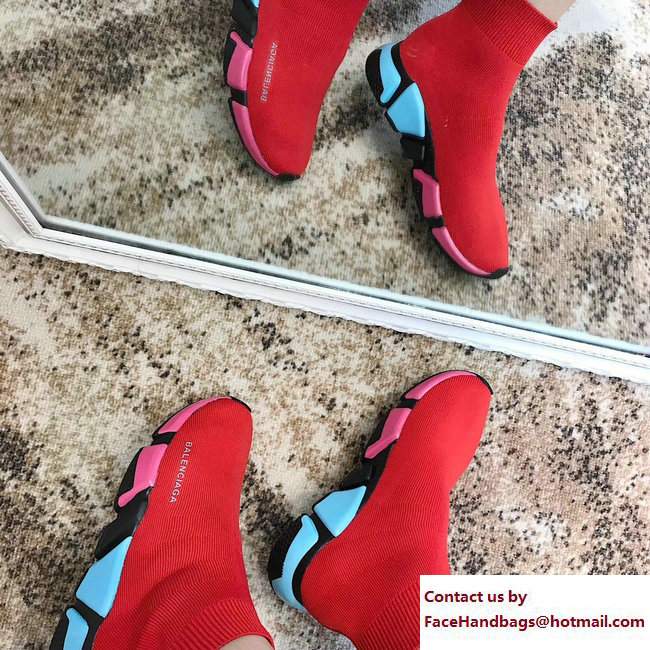 Balenciaga Multicolour Knit Sock Speed Trainers Sneakers Red 2018