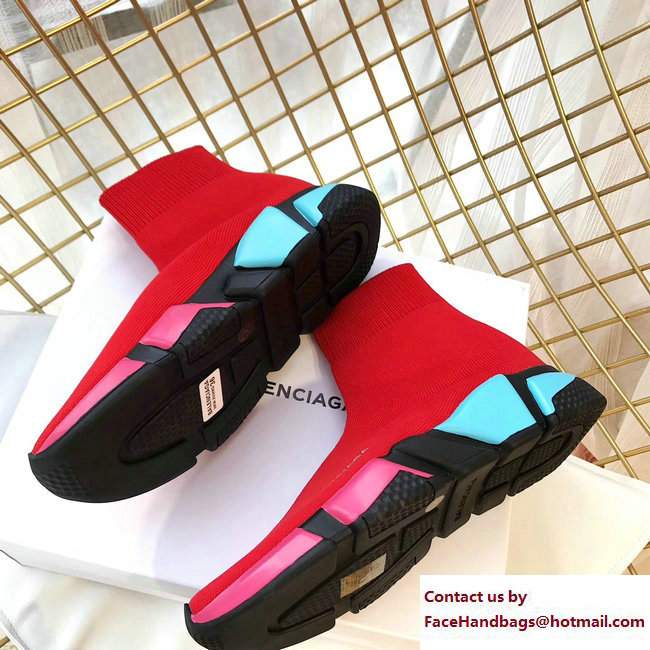 Balenciaga Multicolour Knit Sock Speed Trainers Sneakers Red 2018 - Click Image to Close