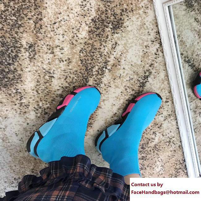 Balenciaga Multicolour Knit Sock Speed Trainers Sneakers Sky Blue 2018 - Click Image to Close
