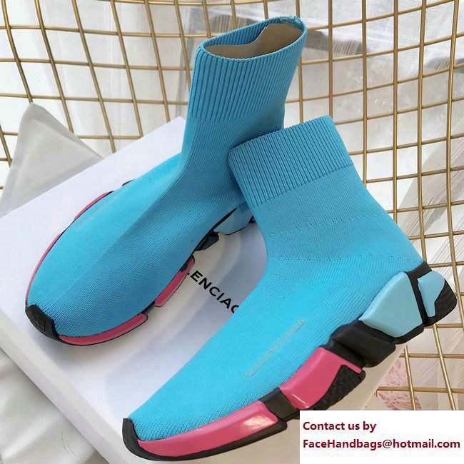 Balenciaga Multicolour Knit Sock Speed Trainers Sneakers Sky Blue 2018