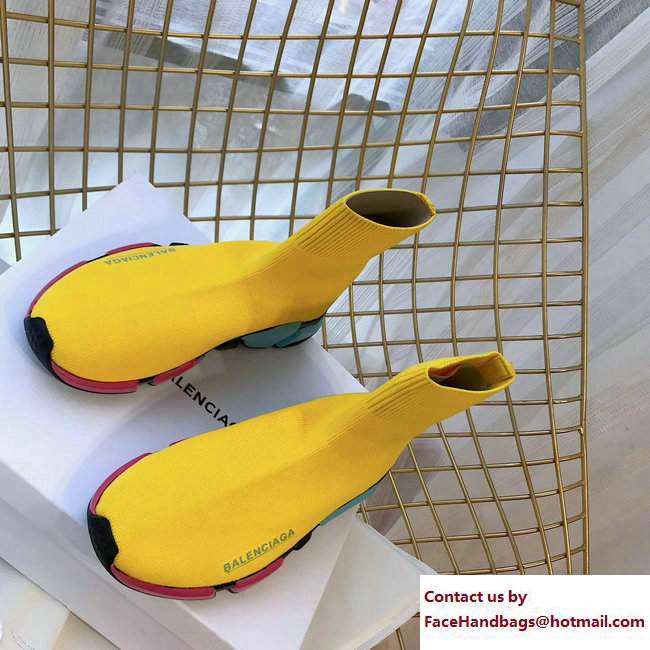Balenciaga Multicolour Knit Sock Speed Trainers Sneakers Yellow 2018 - Click Image to Close
