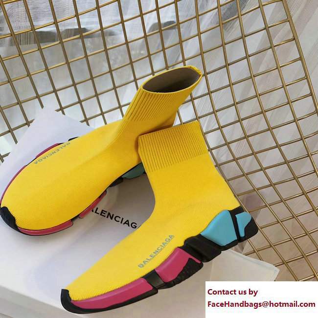 Balenciaga Multicolour Knit Sock Speed Trainers Sneakers Yellow 2018