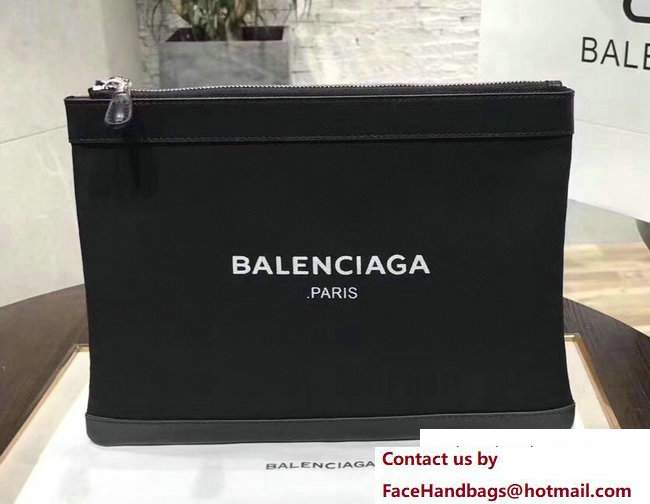 Balenciaga Navy Cotton Canvas Clip Clutch Pouch Medium Bag Black 2017 - Click Image to Close