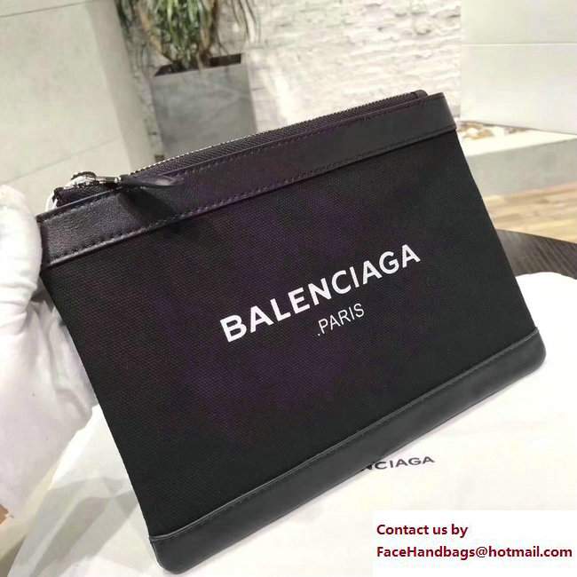 Balenciaga Navy Cotton Canvas Clip Clutch Pouch Small Bag Black 2017