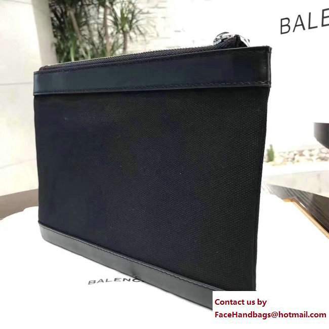 Balenciaga Navy Cotton Canvas Clip Clutch Pouch Small Bag Black 2017